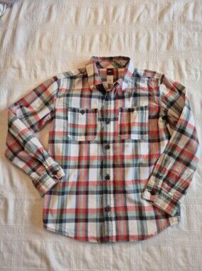 Tea Collection boys size 7 plaid button down shirt VGUC